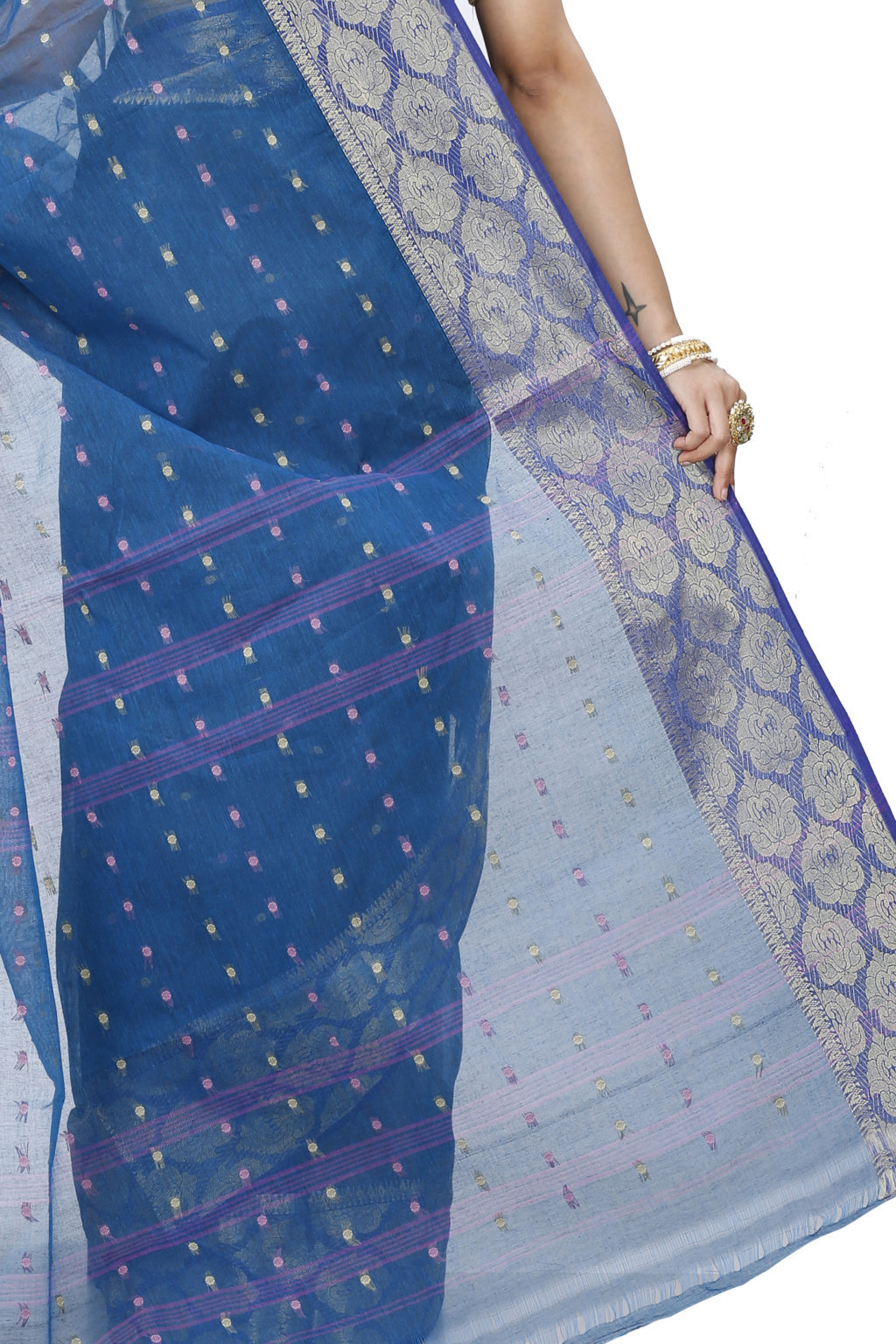 Night Blue Pure Cotton Asmani Tant Saree (195)
